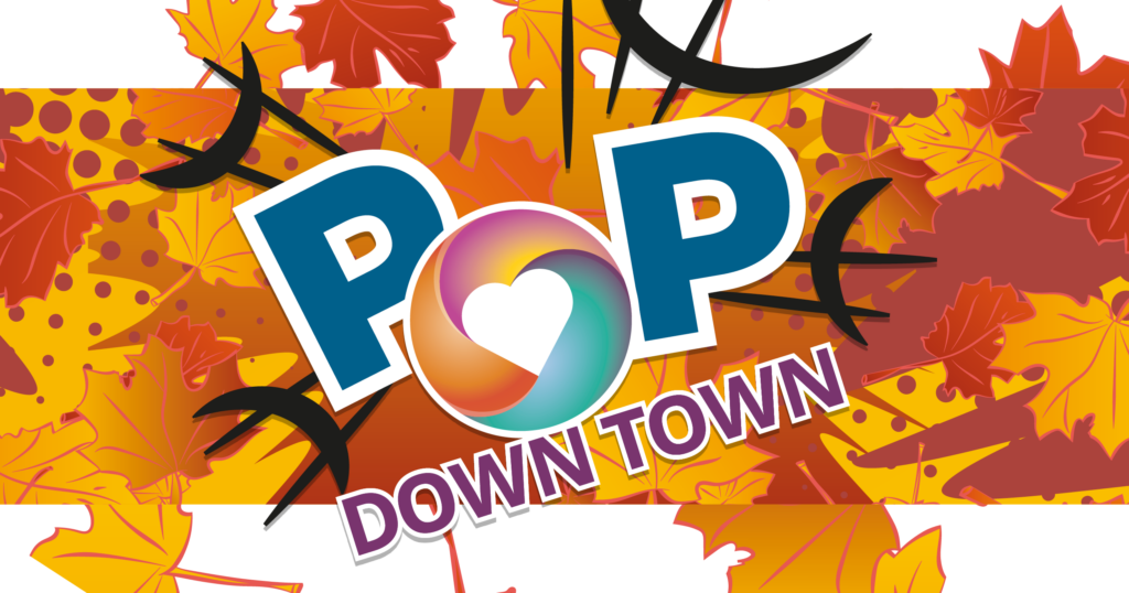 Pop Down Town this autumn on background of autumnal leaves